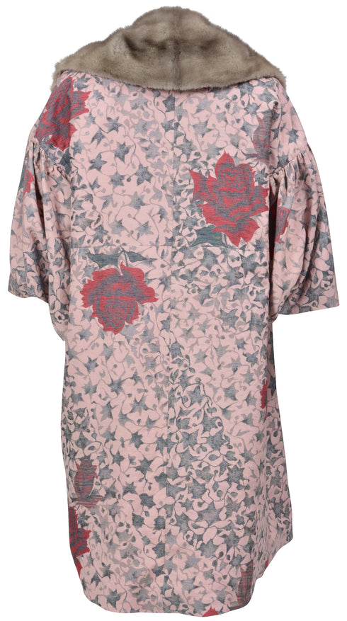 Rose Patterned Mink Collar Kimono